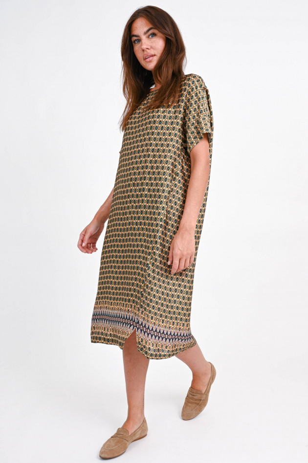 Frogbox Kleid mit geometrischem Print in Grün/Beige