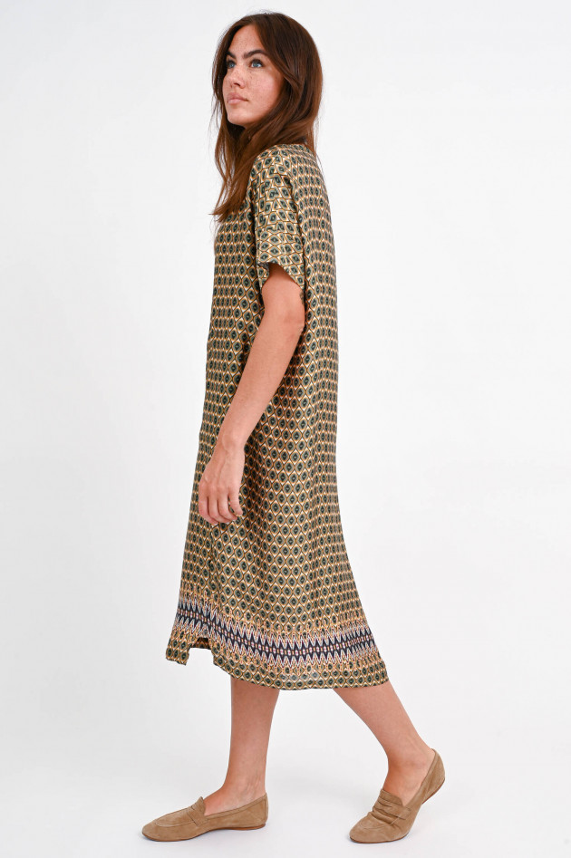 Frogbox Kleid mit geometrischem Print in Grün/Beige