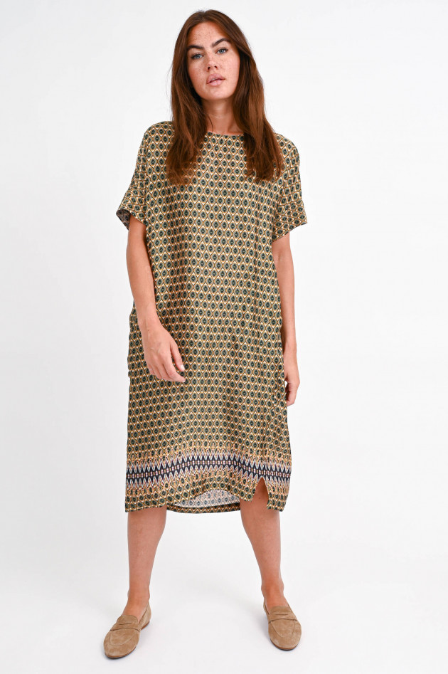 Frogbox Kleid mit geometrischem Print in Grün/Beige