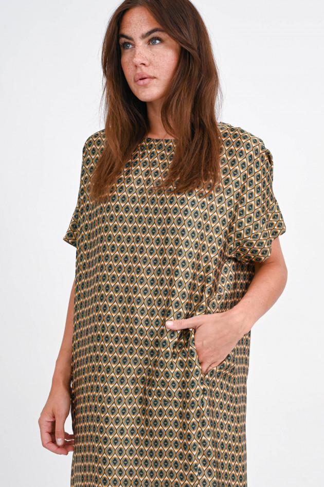 Frogbox Kleid mit geometrischem Print in Grün/Beige