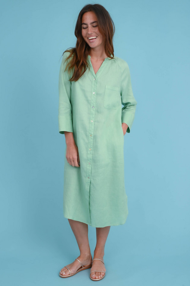 Frogbox Leinen Blusenkleid in Salbeigrün