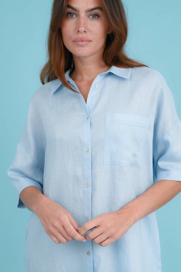 Frogbox Leinen Blusenkleid mit Stickerei in Hellblau