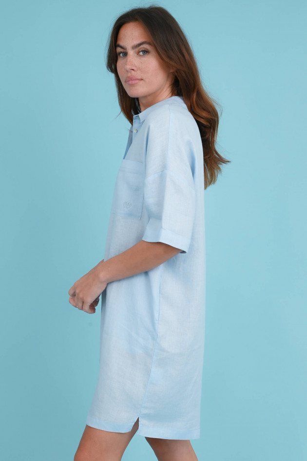 Frogbox Leinen Blusenkleid mit Stickerei in Hellblau
