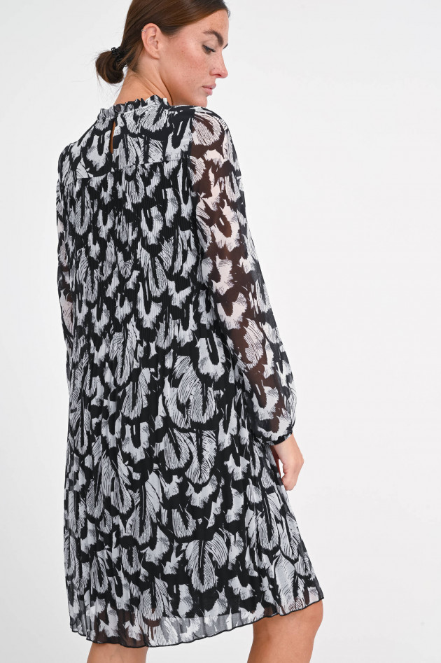 Frogbox Plisseekleid mit Federprint in Schwarz/Weiß