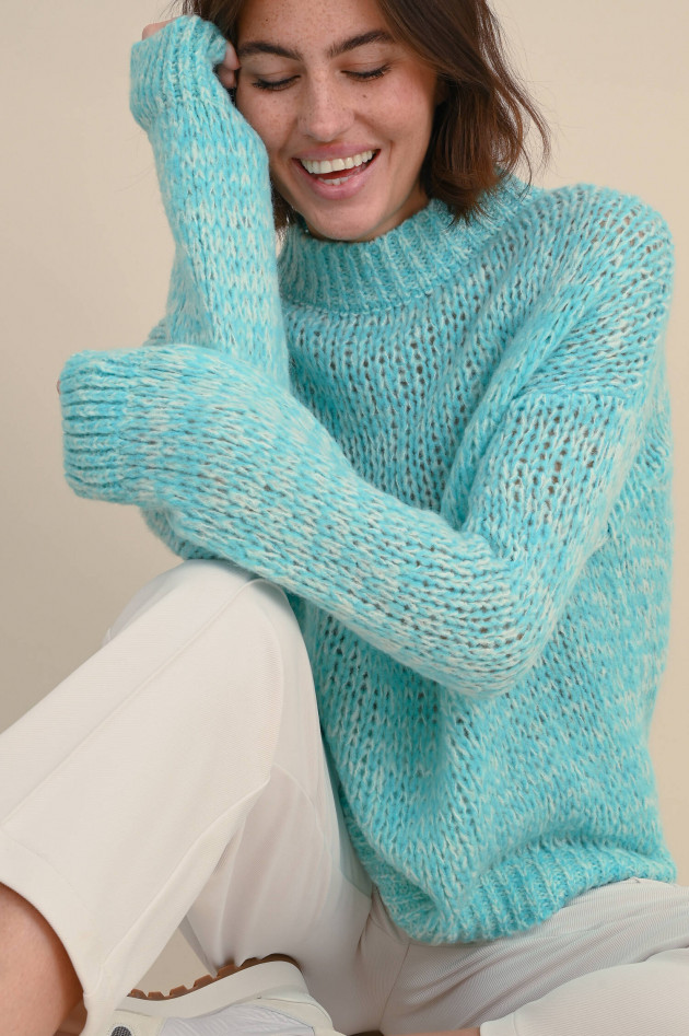 Frogbox Pullover aus Materialmix in Aquablau meliert