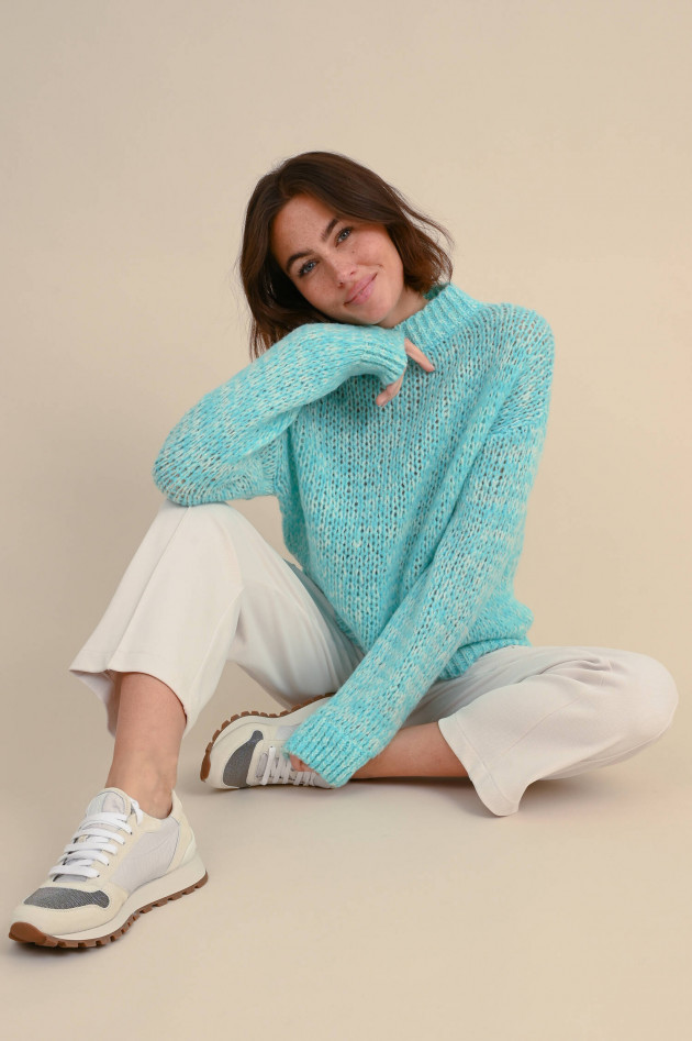 Frogbox Pullover aus Materialmix in Aquablau meliert