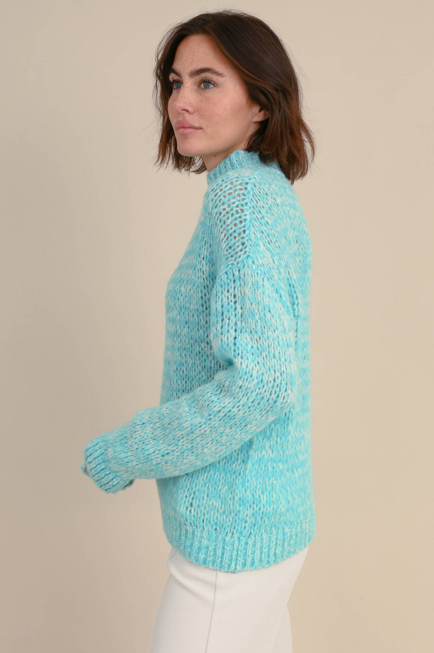 Frogbox Pullover aus Materialmix in Aquablau meliert