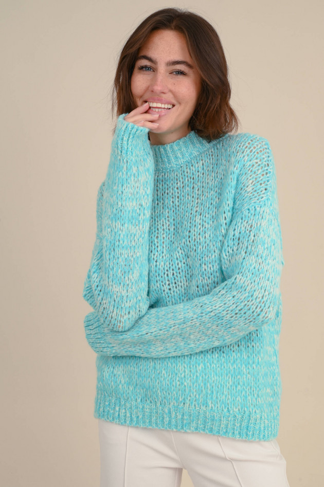 Frogbox Pullover aus Materialmix in Aquablau meliert