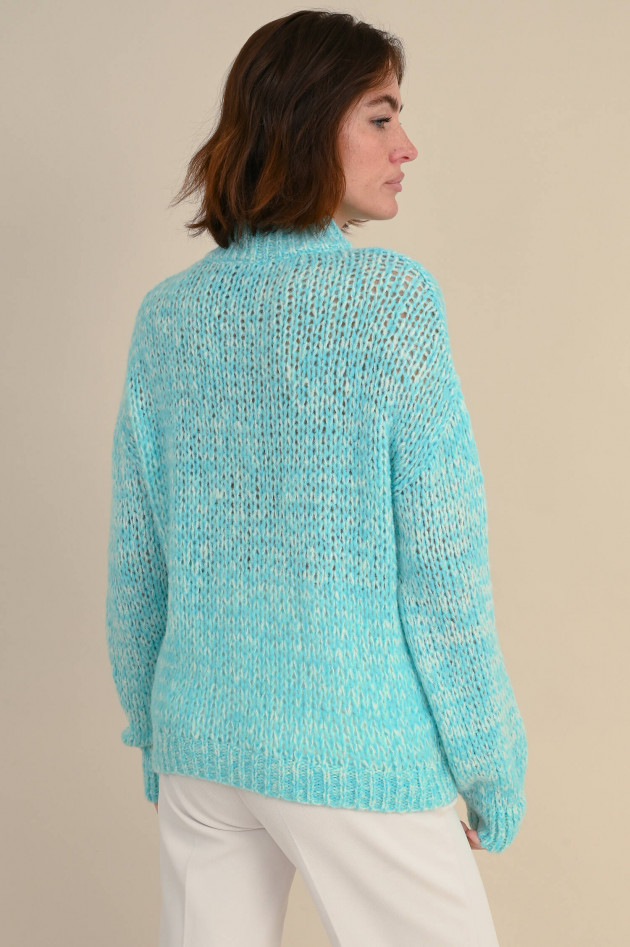 Frogbox Pullover aus Materialmix in Aquablau meliert