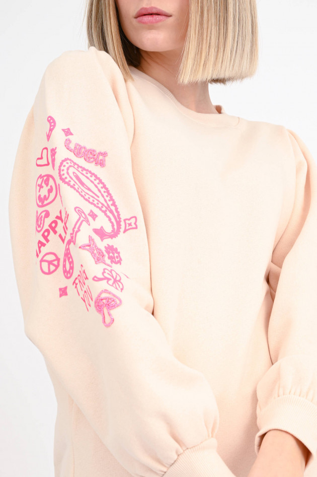 Frogbox Sweater mit Neon-Details in Beige/Neonpink