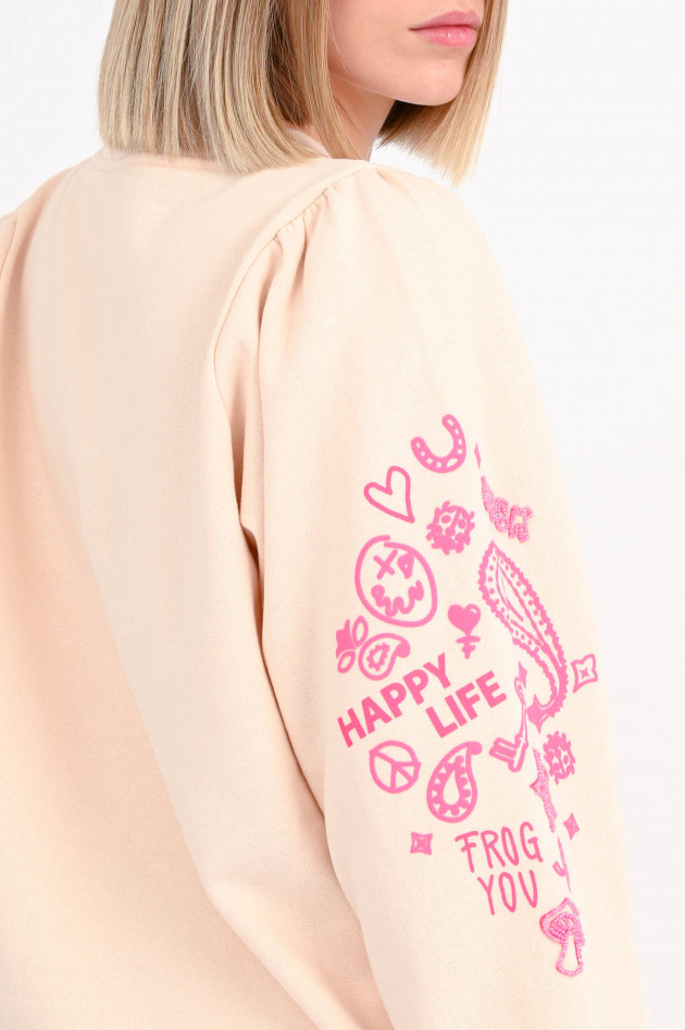 Frogbox Sweater mit Neon-Details in Beige/Neonpink