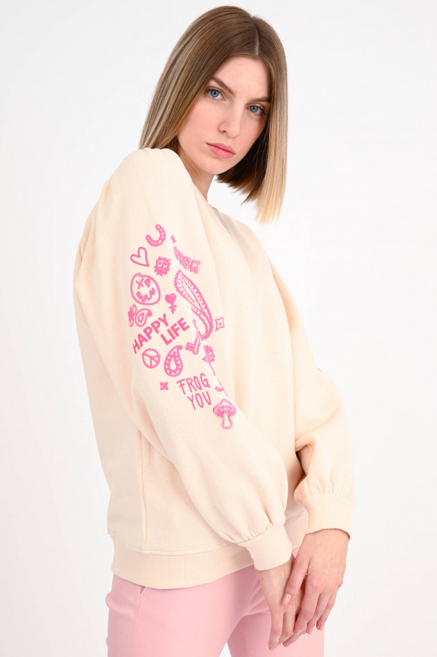 Frogbox Sweater mit Neon-Details in Beige/Neonpink