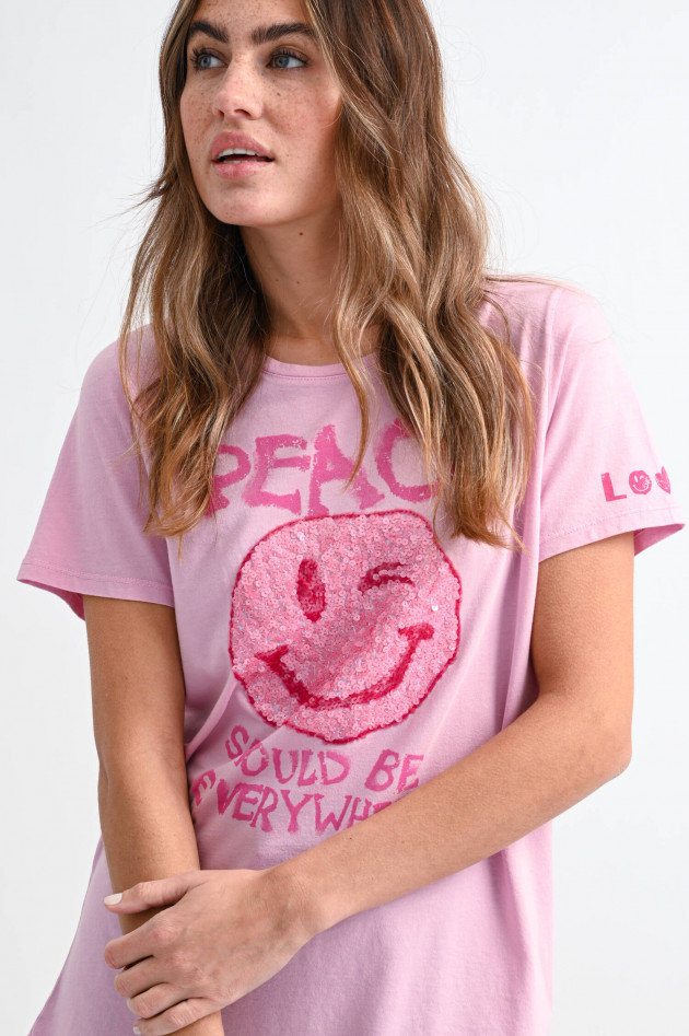 Frogbox Kurzarm Shirt mit Smiley Peace-Print in Rosa