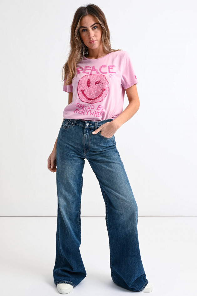 Frogbox Kurzarm Shirt mit Smiley Peace-Print in Rosa