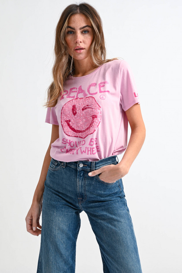 Frogbox Kurzarm Shirt mit Smiley Peace-Print in Rosa