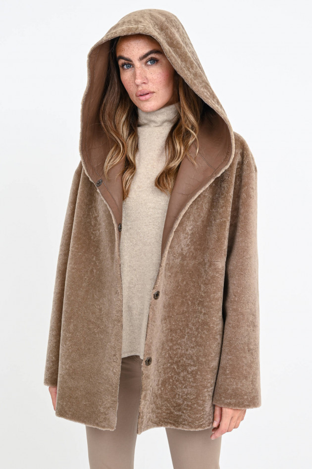 Furry Wendejacke ELINA mit Kapuze in Taupe