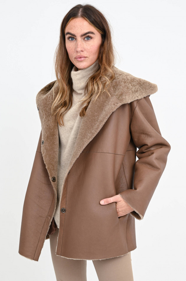 Furry Wendejacke ELINA mit Kapuze in Taupe