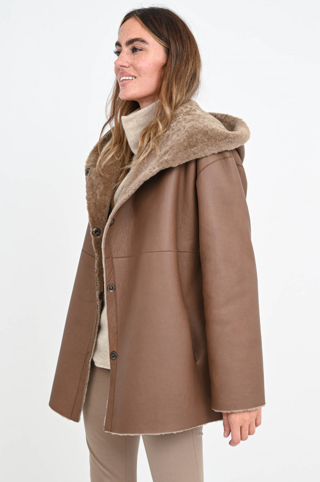 Furry Wendejacke ELINA mit Kapuze in Taupe