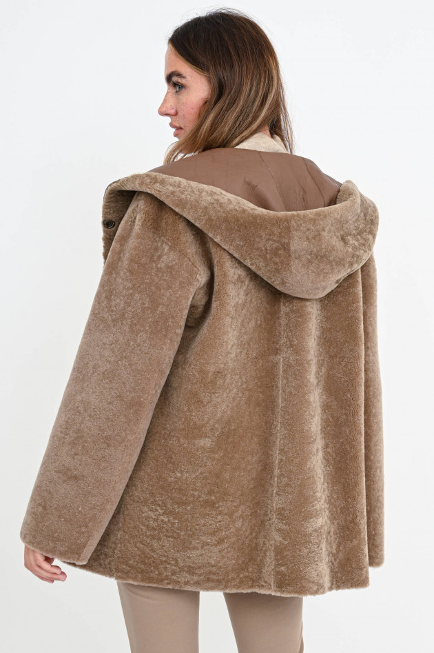 Furry Wendejacke ELINA mit Kapuze in Taupe