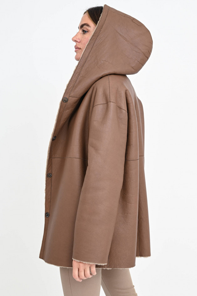 Furry Wendejacke ELINA mit Kapuze in Taupe