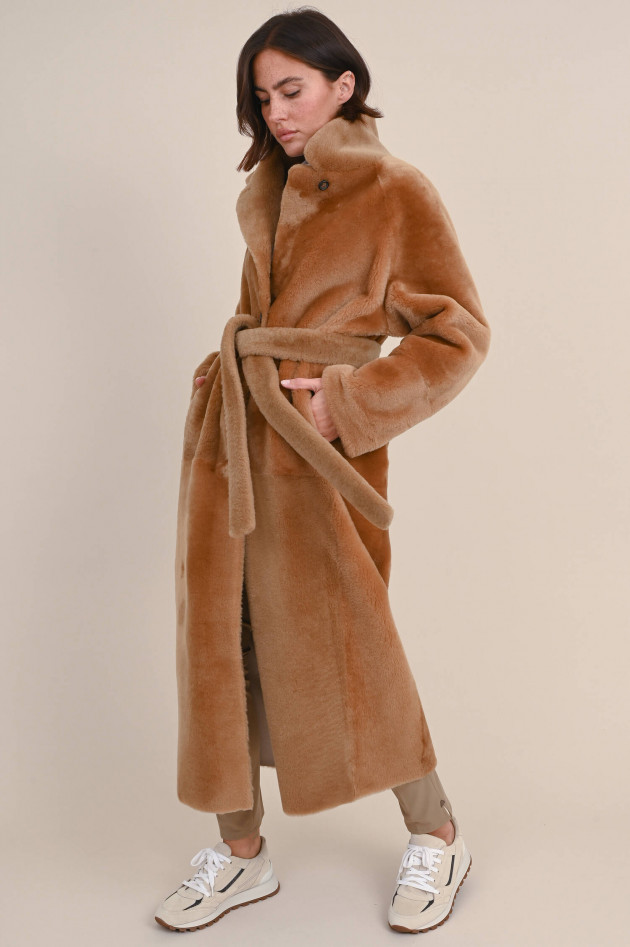 Furry Wende Lammfellmantel ELDA in Camel/Ecru