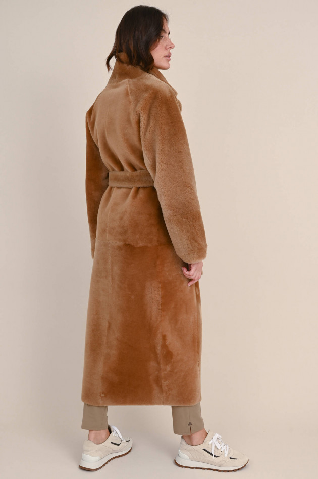 Furry Wende Lammfellmantel ELDA in Camel/Ecru