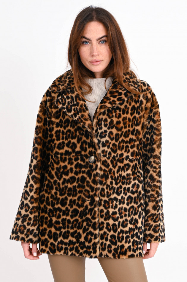 Furry Wendejacke ELINA mit Leo Optik in Camel/Schwarz