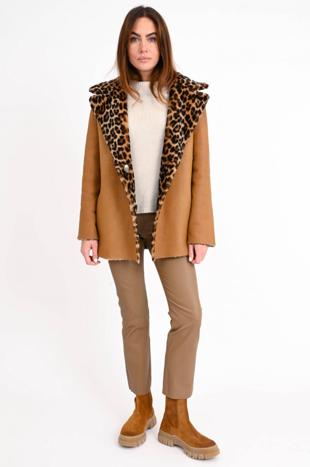 Furry Wendejacke ELINA mit Leo Optik in Camel/Schwarz