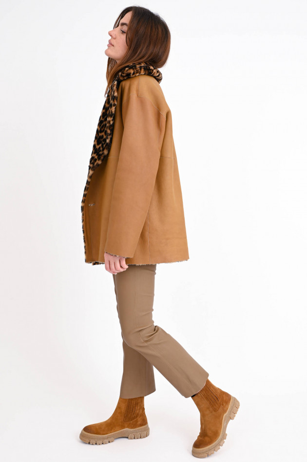 Furry Wendejacke ELINA mit Leo Optik in Camel/Schwarz