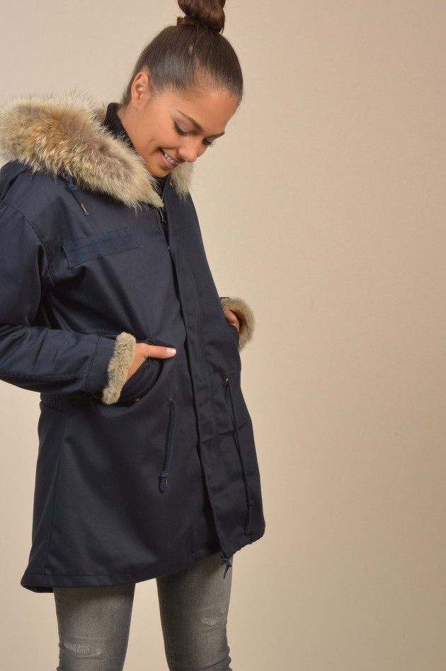 Furry Parka mit Pelz in Navy