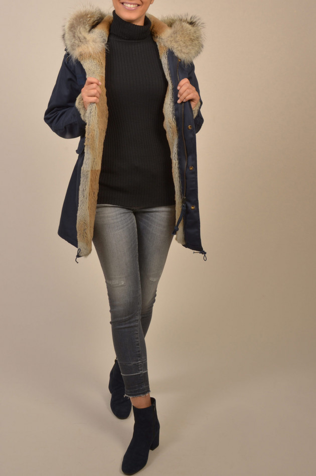 Furry Parka mit Pelz in Navy