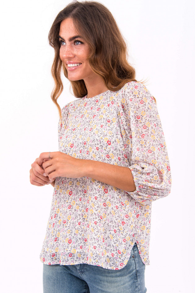 Ganni Blusenshirt mit Blumen-Print in Weiß/Gelb/Pink