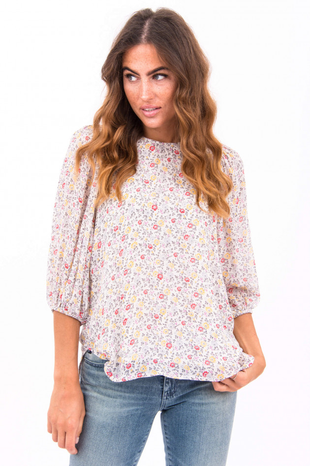 Ganni Blusenshirt mit Blumen-Print in Weiß/Gelb/Pink