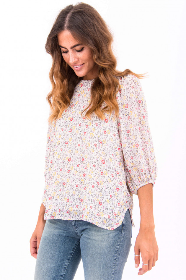 Ganni Blusenshirt mit Blumen-Print in Weiß/Gelb/Pink