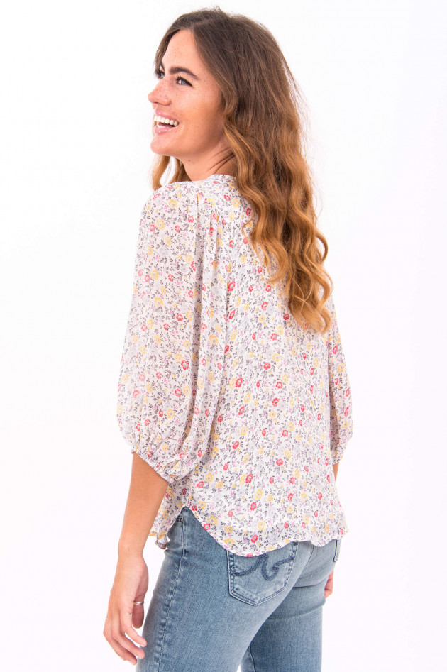 Ganni Blusenshirt mit Blumen-Print in Weiß/Gelb/Pink