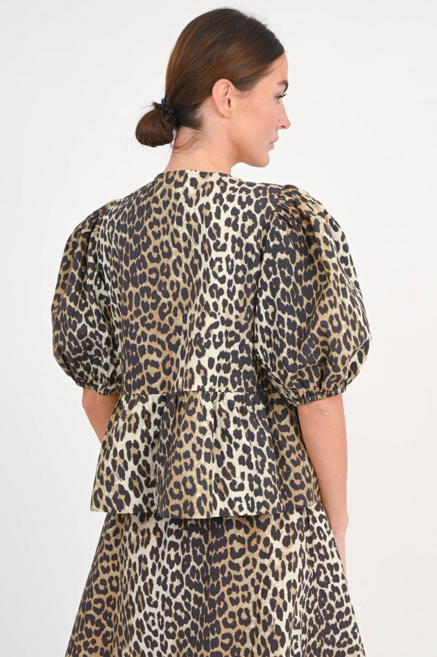 Ganni Bluse mit Animal-Print in Braun/Schwarz
