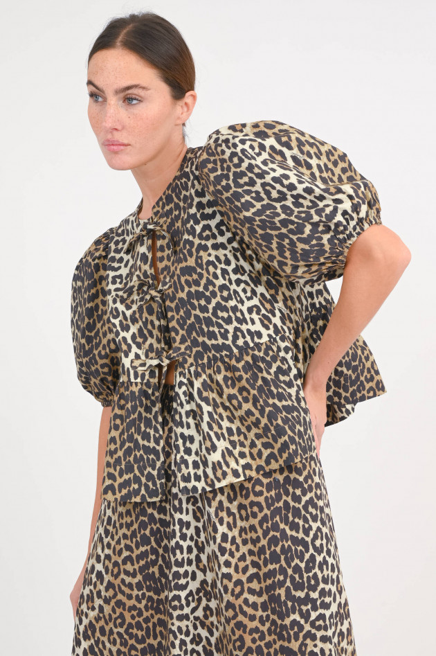 Ganni Bluse mit Animal-Print in Braun/Schwarz