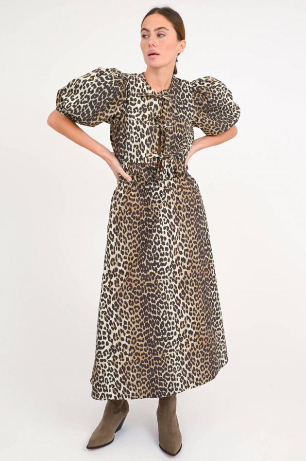 Ganni Bluse mit Animal-Print in Braun/Schwarz