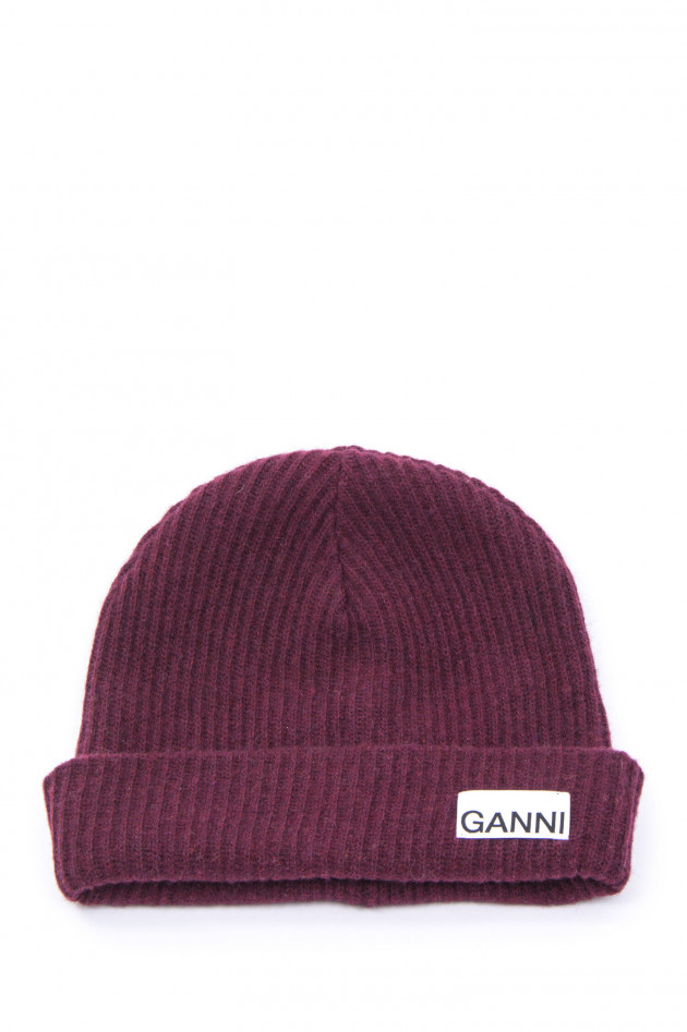 Ganni Beanie mit Logo-Patch in Plum