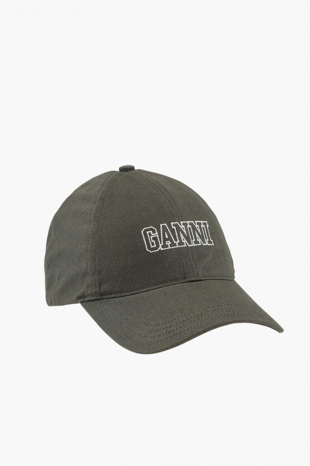 Ganni Basecap mit Logo-Stiching in Olivgrün