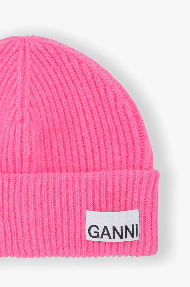 Ganni Rippstrick Mütze in Pink
