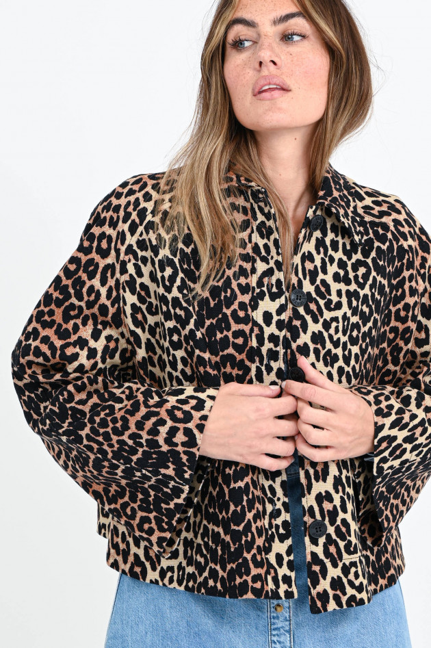 Ganni Cropped Jacke im Leo-Design in Braun/Schwarz