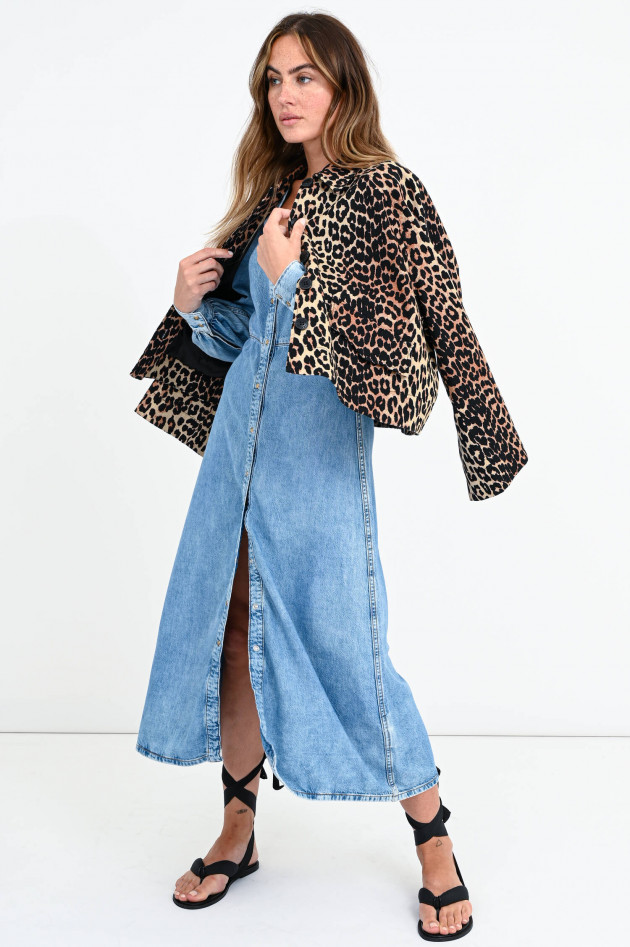 Ganni Cropped Jacke im Leo-Design in Braun/Schwarz