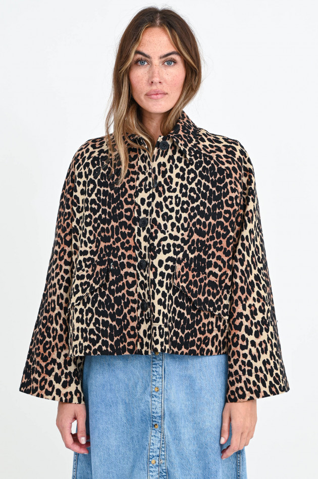 Ganni Cropped Jacke im Leo-Design in Braun/Schwarz