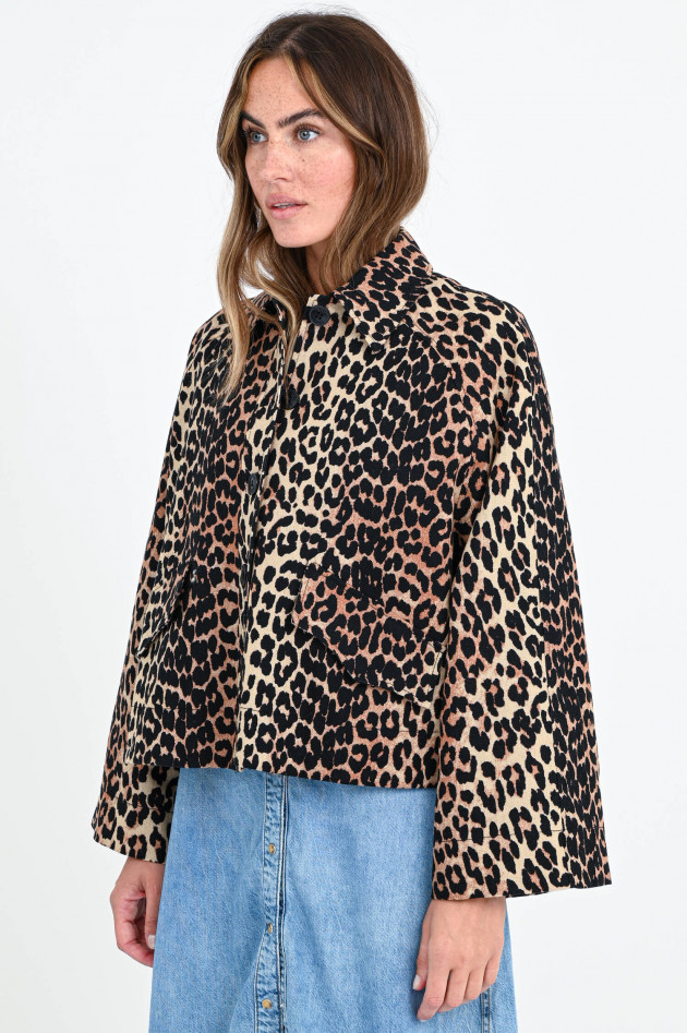 Ganni Cropped Jacke im Leo-Design in Braun/Schwarz