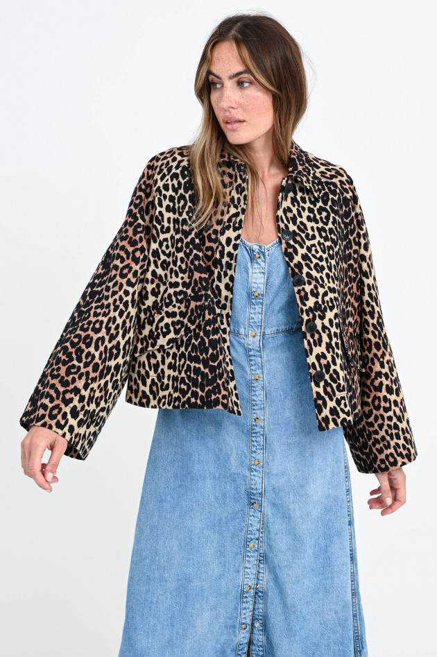 Ganni Cropped Jacke im Leo-Design in Braun/Schwarz