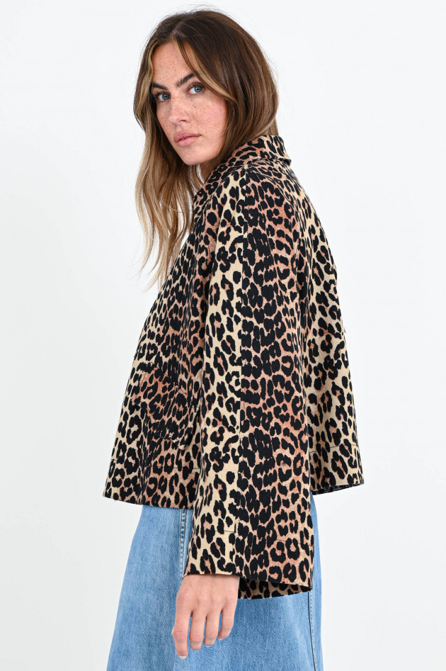 Ganni Cropped Jacke im Leo-Design in Braun/Schwarz