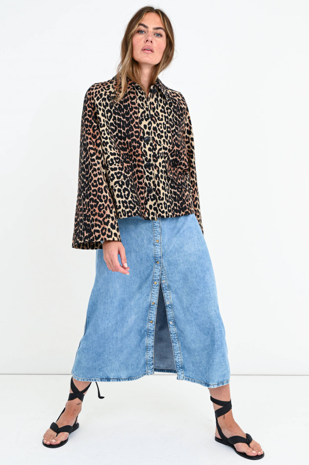 Ganni Cropped Jacke im Leo-Design in Braun/Schwarz