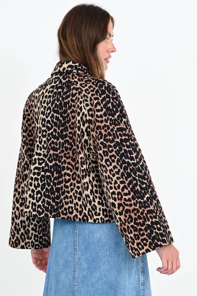 Ganni Cropped Jacke im Leo-Design in Braun/Schwarz