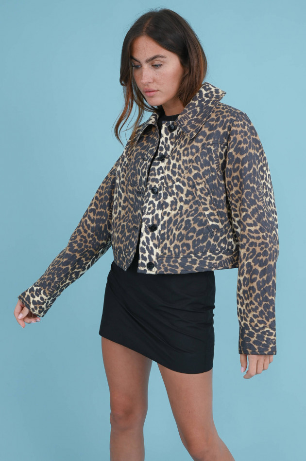 Ganni Cropped Jacke in Braun gemustert